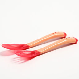 Набор приборов для кормления: термовилка и термоложка, 2 шт., красно-бежевый