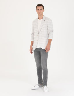 A__k Gri Pamuk Kar___ml_ Slim Fit Ekose Ceket