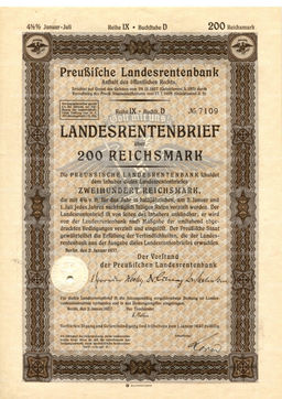 Облигация 4,5% 200 рейхсмарок 1937 года Германия