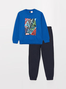 Bisiklet Yaka Marvel Bask?l? Uzun Kollu Erkek ?ocuk Sweatshirt ve E?ofman Alt?