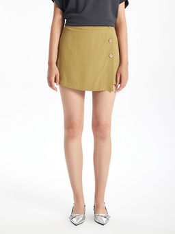 Standart Fit D?z Keten Kar???ml? Kad?n ?ort Etek