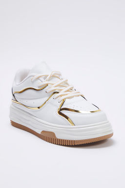 Trendyolmilla Shoes Beyaz Metalik Gold Detayl? Bagc?kl? Kad?n Spor Ayakkab? TAKSS25SN00036  фото 5