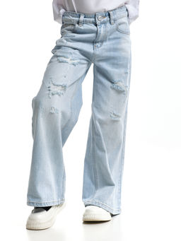 Джинсы клеш рваные для весны и лета 33-1053 св.голубой - Mini maxi фото 3