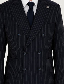 Lacivert Ex. Slim Fit _izgili Kruvaze Y_n Kar___ml_ Tak_m Elbise