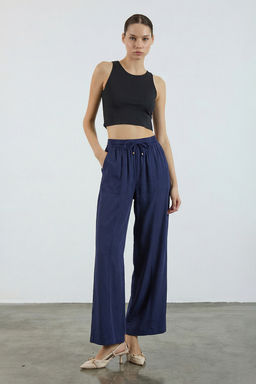 Bej Beli Lastikli Wide Leg/Genis Paca Pantolon TWOSS25PL00123 - Trendyolmilla фото 9