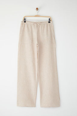 Trendyolmilla Tas Keten Gorunumlu Baglama Detayl? Wide Leg/Genis Paca Dokuma Pantolon TWOSS25PL00109 фото 5