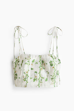 Crop top plisado en mezcla de lino