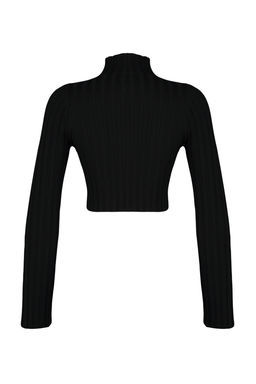 Siyah Merserize Gorunumlu Super Crop Dik Yaka Triko Body Kazak TWOAW24KZ00264 - Trendyolmilla фото 8