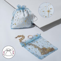 Цена за 100 шт. Мешочек подарочный Звёзды сказочные, 10 х 12, цвет голубой с золотом - Simaland фото 2