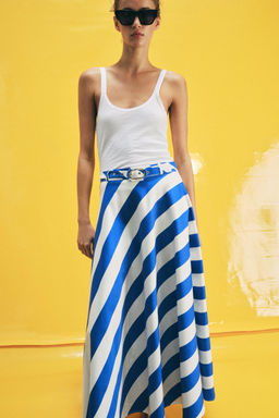 FALDA MIDI RAYAS CINTUR?N / Azul / Blanco - Zara фото 3