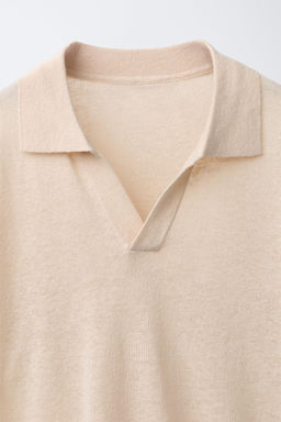 PLAIN LINEN AND COTTON POLO SHIRT