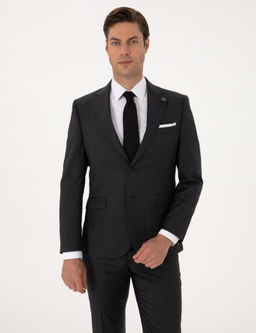 Antrasit Slim Fit %100 Y_n _izgili Tak_m Elbise