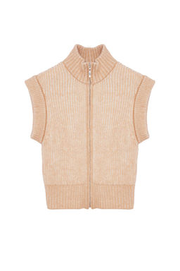 Bej Yumusak Dokulu Dik Yaka Fermuarl? Regular Yelek TWOAW25YE00033 - Trendyolmilla фото 6