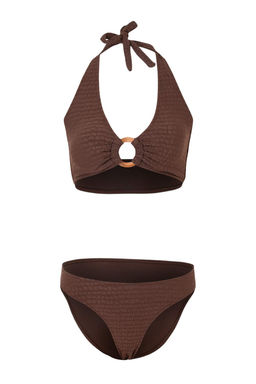 Kahverengi Dokulu Ucgen Kapl? Aksesuar Detayl? Normal Bel Regular Bikini Tak?m? TBESS26BT00088