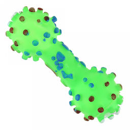 Игрушка для собаки "Гантеля" 11,5х4х4см, с пищалкой, ПВХ, фактурная, цвета микс (ярко-розовый, зеленый, желтый), "Пэт тойс (Pet toys)" (Китай)