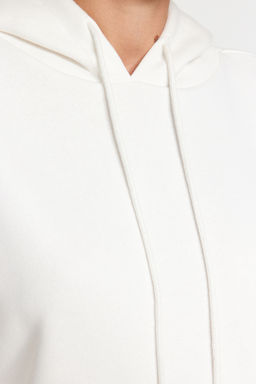 Ekru Kal?n Ici Polarl? Oversize/Genis Kal?p Kapusonlu Basic Orme Sweatshirt TWOAW24SW00103