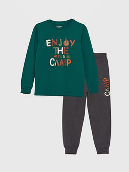 Bisiklet Yaka Bask?l? Uzun Kollu Erkek ?ocuk Pijama Tak?m?