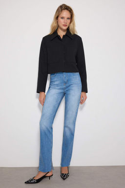 TRENDYOLMILLA Siyah Y?rtmacl? Yuksek Bel Flare Jeans TWOAW22JE0382  фото 22