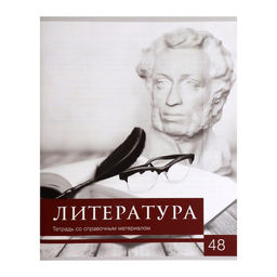 Тетрадь предметная Чёрное-белое 48 листов в линию Литература со справочным материалом, обложка мелованная бумага, блок №2, белизна 75% (серые листы)