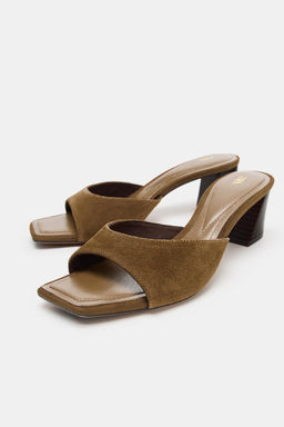 SPLIT SUEDE BLOCK HEEL MULES - Zara фото 3