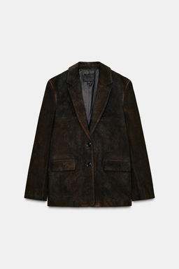 100% SUEDE LEATHER BLAZER WITH POCKETS - Zara фото 5