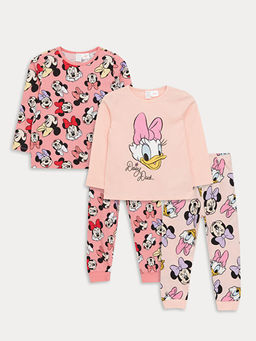 Bisiklet Yaka Uzun Kollu Minnie Mouse Bask?l? K?z Bebek 2li Pijama Tak?m?