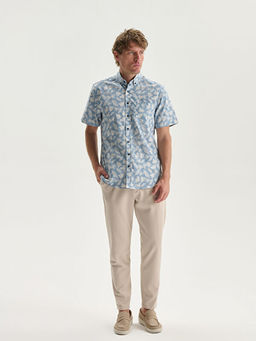 Regular Fit K?sa Kollu Desenli Poplin Erkek G?mlek