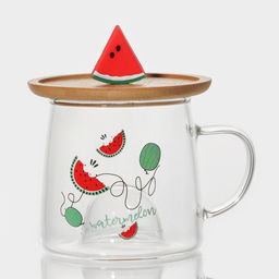 Кружка «Арбузик», 300 мл, с деревянной крышкой, стекло, прозрачная