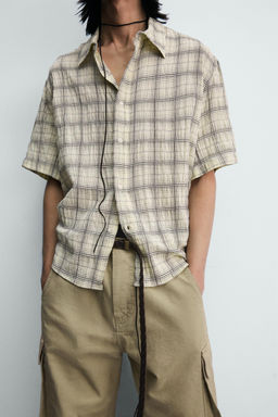 CAMISA RELAXED FIT JACQUARD CUADROS / Amarillo pastel - Zara фото 5