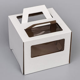 Коробка под торт 2 окна, с ручками, белая, 24 х 24 х 20 см - UPAK LAND фото 5