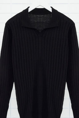 TRENDYOL MAN Siyah Slim Dar Kesim Couple/Cift Polo Yaka Duz Triko Kazak TMNAW25KZ00022 - Trendyolmilla фото 15