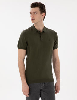 Haki Slim Fit D__meli Polo Yaka Triko Ti__rt