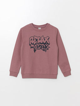 Bisiklet Yaka Bask?l? Uzun Kollu Erkek ?ocuk Sweatshirt