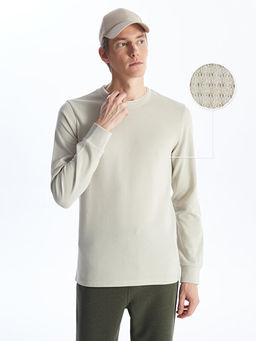 Bisiklet Yaka Uzun Kollu Erkek Dokulu Ti??rt