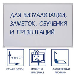 Доска магнитно-маркерная, 90×120 см, Calligrata СТАНДАРТ, в алюминиевой рамке, с полочкой