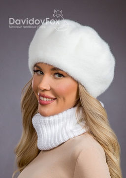 Шапка Берет экомех белый