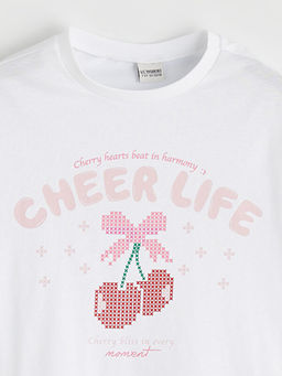 Bisiklet Yaka K?sa Kollu Bask?l? K?z ?ocuk Ti??rt