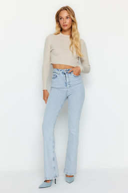 Ac?k Mavi Yuksek Bel Flare Jeans TWOAW24JE00083 - Trendyolmilla фото 13