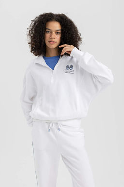 DeFactoFit Спортивная толстовка Oversize с воротником-стойкой и молнией с принтом  фото 5