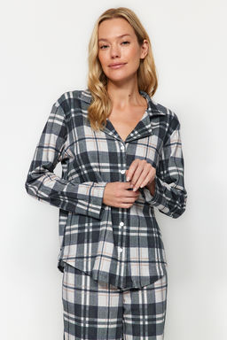 Cok Renkli %100 Pamuk Ekoseli Gomlek-Pantolon Orme Pijama Tak?m? THMAW24PT00251 - Trendyolmilla фото 2