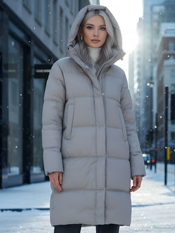 Пальто зимнее утепленное с капюшоном женское темно-серого цвета 7618TC - Visdeer фото 20