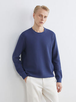 Bisiklet Yaka Dokulu Erkek Sweatshirt