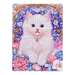Мозаика алмазная "Белый котёночек" 15*20см