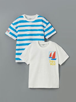 Bisiklet Yaka ?izgili Erkek ?ocuk Ti??rt 2li