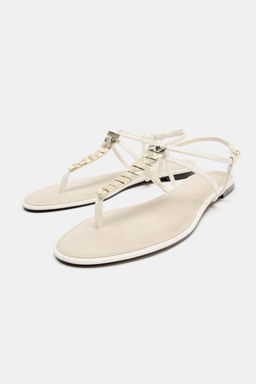 SANDALIA PLANA APLIQUES MET?LICOS / Blanco Crudo - Zara фото 4