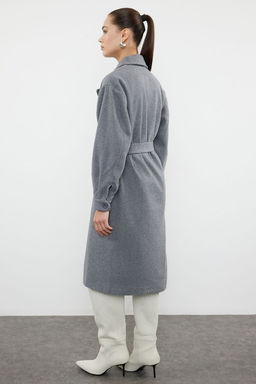 Trendyolmilla Ac?k Gri Regular Kemerli Kaban TWOAW20KB0029 фото 16