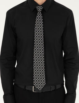 Siyah Slim Fit Pamuk Kar___ml_ Klasik G_mlek