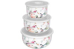 Набор 3 салат. 1 л 16*16*8+500 мл 13,5*13,5*7+300 мл 10,5*10,5*6,5 см Певчие птички с крышк. NEW B