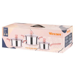 51868 WERNER Набор посуды ELETTO 6 предметов (ковш 1,7л, кастрюли 2,4л/3,6л, крышки), нерж.сталь