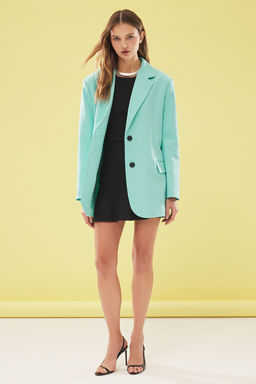Turkuaz Ekstra Oversize Dokuma Blazer Ceket TWOAW24BC00107